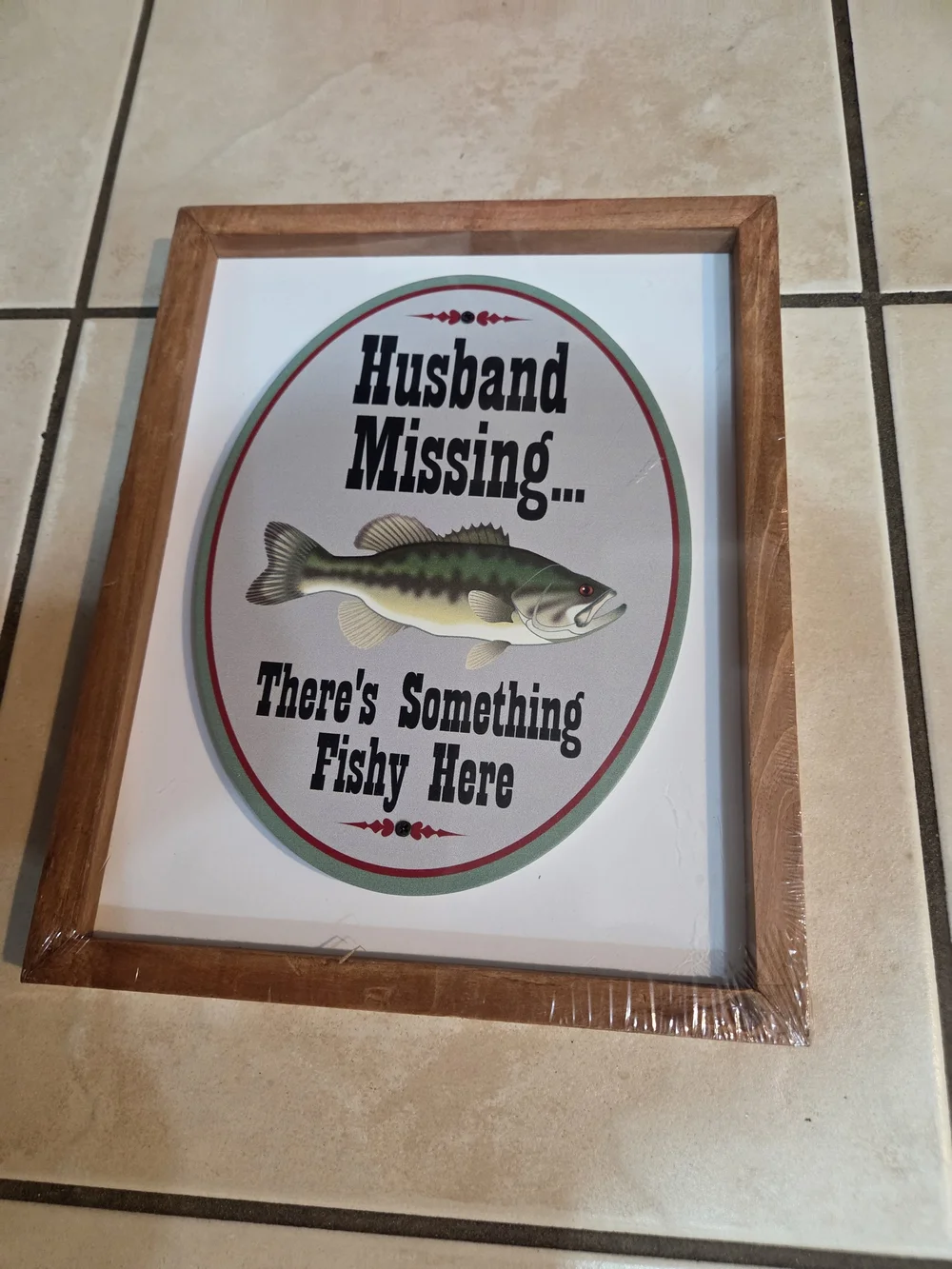 Hobby Lobby Brown Framed Fish Wall Sign with Green Fish